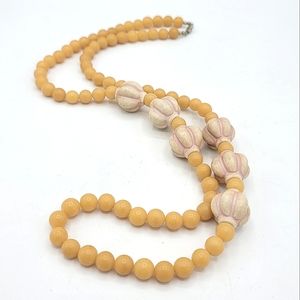 Mid Century Italian Style Molded Plastic Opera Necklace Cream Pink Butterscotch
